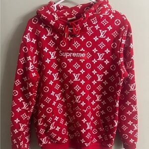 Supreme Red Hoodie with White Floral Pattern